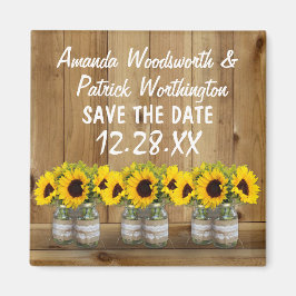 Íman Sunflower Mason Jar Burlap e Lace Salvar Data