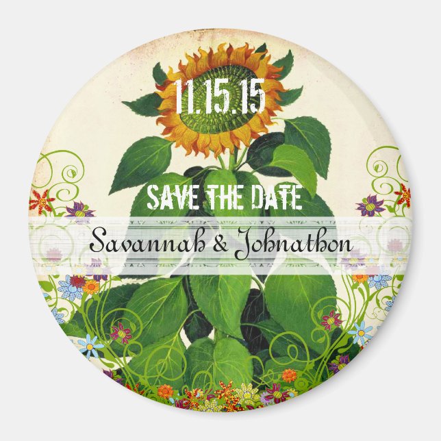 Íman Sunflower Save the Date Wedding Magnet (Frente)