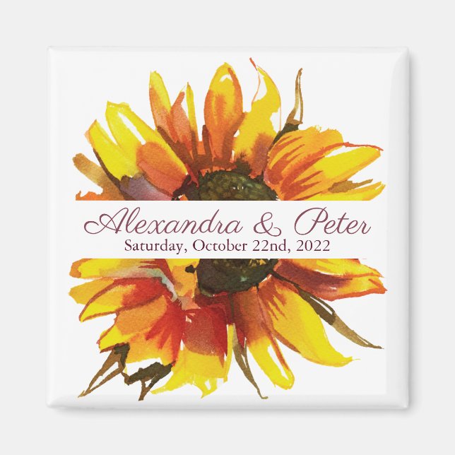 Íman Sunflower Weding Save the Date Magnet (Frente)