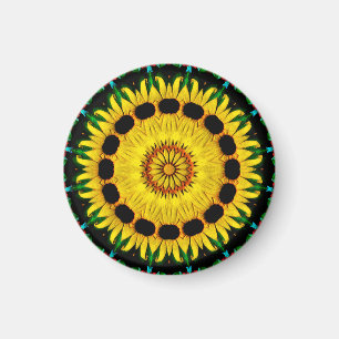 Íman Sunny Black Eyed Susan Rudbeckia Mandala Abstrato