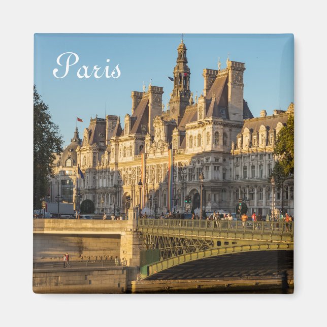 Íman Sunset over Hotel de Ville em Paris, França (Frente)