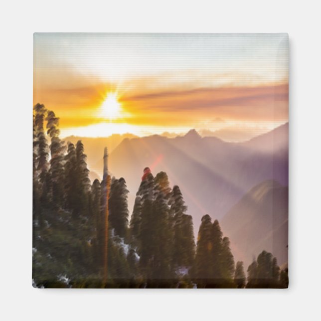 Íman Sunset sobre floresta (Frente)