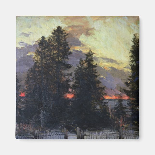 Íman Sunset sobre uma paisagem de inverno, c.1902 (Frente)