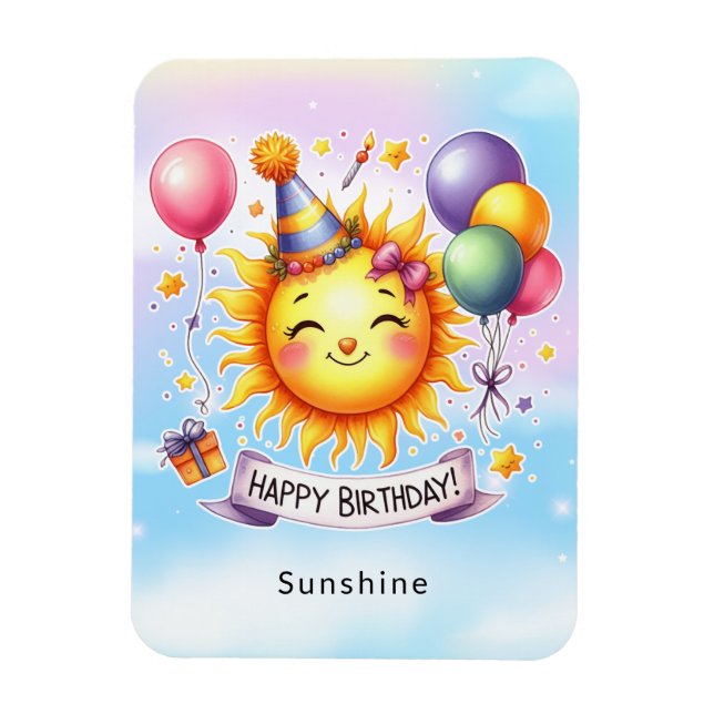 Íman Sunshine Custom Name Feliz Aniversário (Vertical)