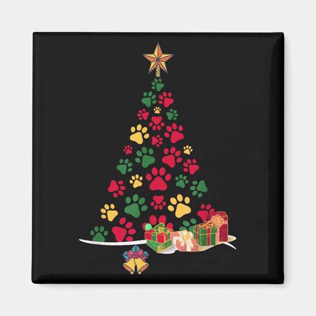 Íman Super Cute Dog Paws Print Christmas Tree  (Frente)