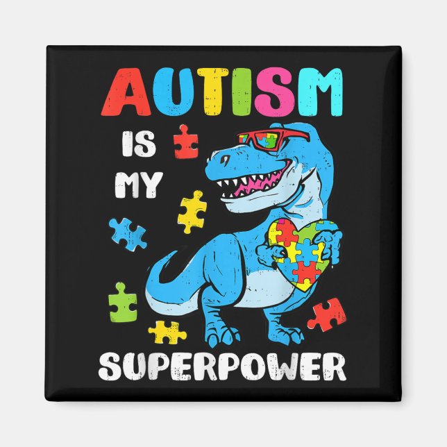 Íman Superpoder Autismo Dinossauro T Rex Meninos Autist (Frente)