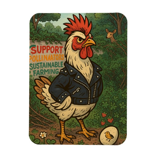 Íman Support Polinators Cool Rooster in Leather Jacket (Vertical)