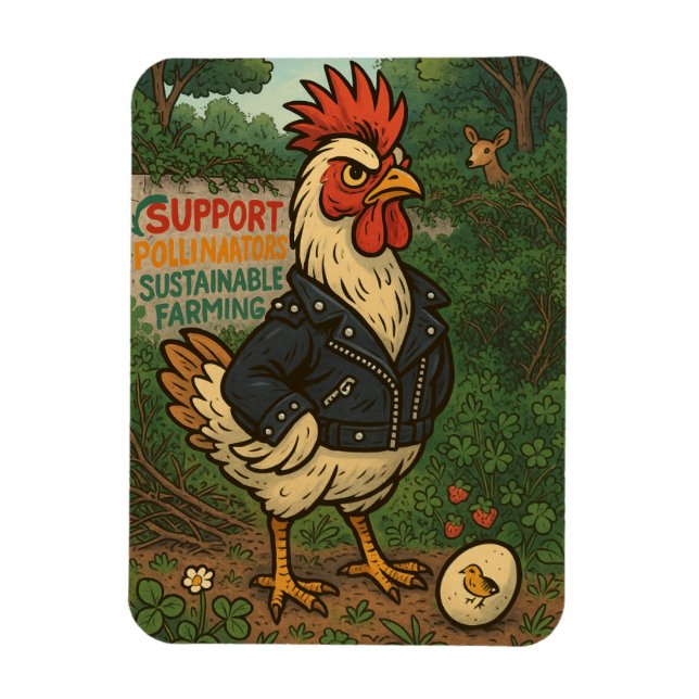 Íman Support Polinators Cool Rooster in Leather Jacket (Vertical)