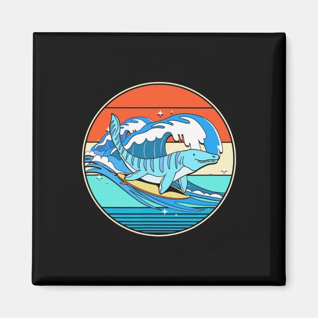 Íman Surfando Mosasaurus Dino Retro Dinossauro Aquático (Frente)