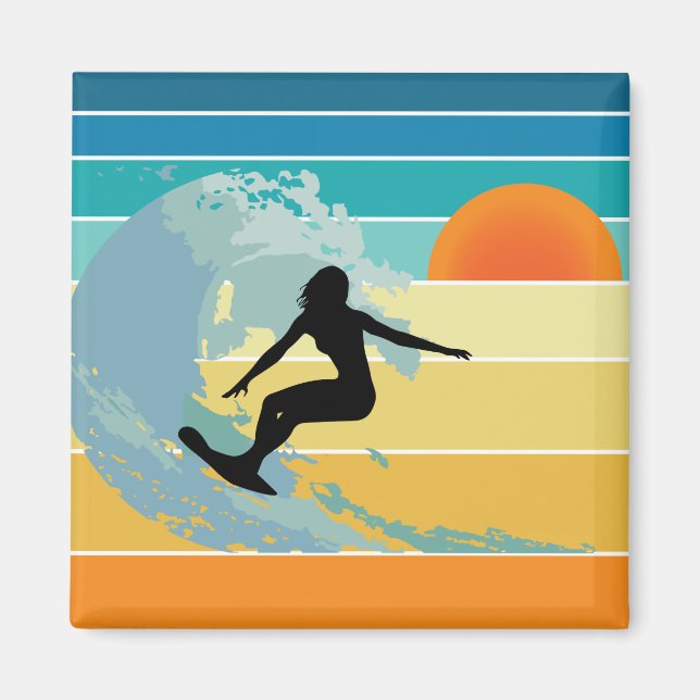 Íman Surfer Girl Vintage Sunset (Frente)
