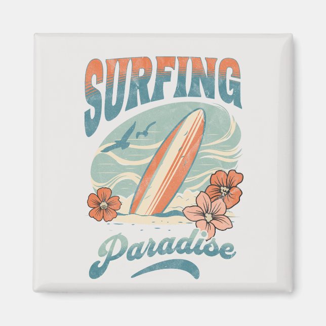 Íman Surfing Paradise retro style design (Frente)