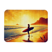 Surfista feminina ao pôr do sol