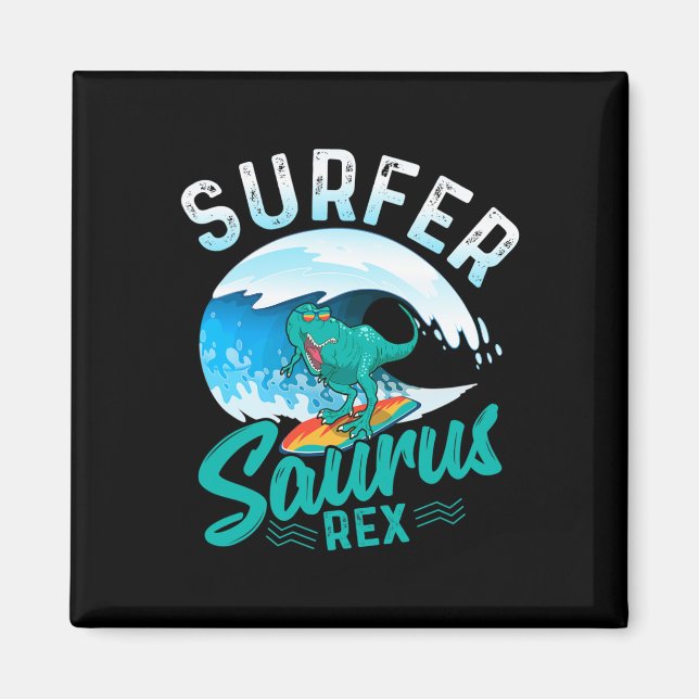 Íman Surfista Saurus Rex Dinossauro de Surfe Surf Dino  (Frente)