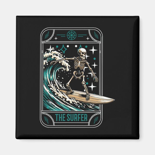 Íman Surfista Surfando Prancha de Surfe - Ondas Esquele (Frente)