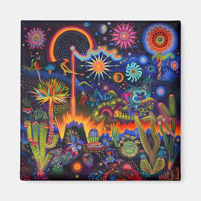 Íman Surreal Trippy Whimsical Psychedelic Desert Cactus (Frente)