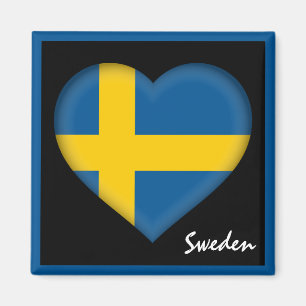 Íman Swedish flag & Heart, Sweden holiday /sports