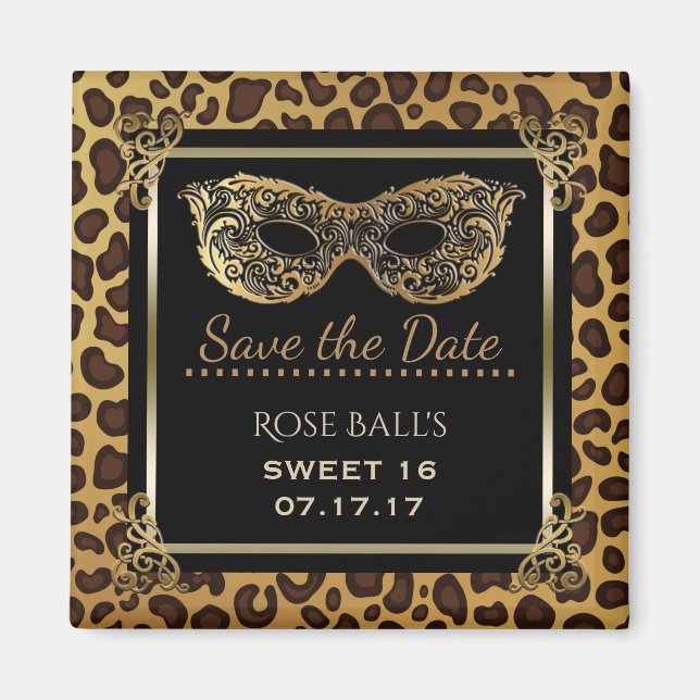 Íman Sweet 16 Save the Date 16th Birthday Ball Leopard (Frente)