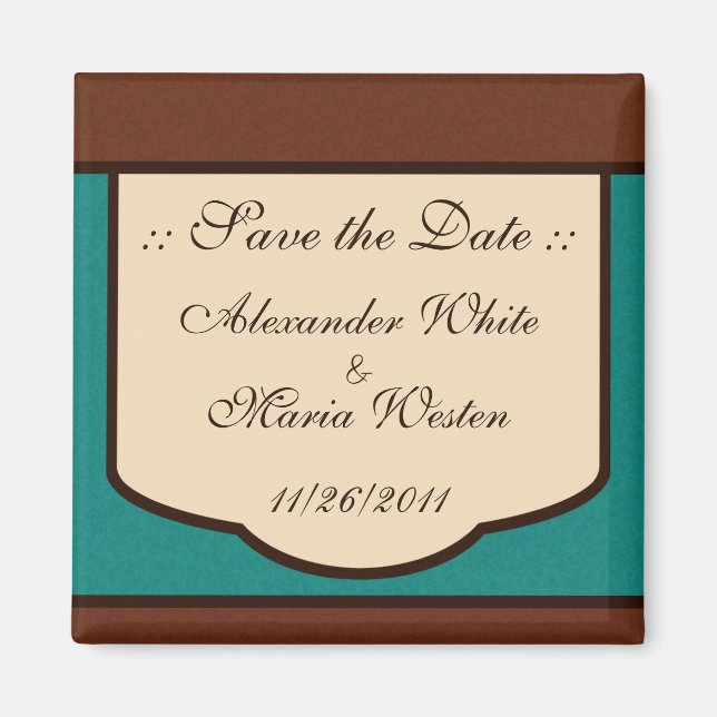 Íman Sweet Mocha & Teal Wedding Salve o Magnet Data (Frente)