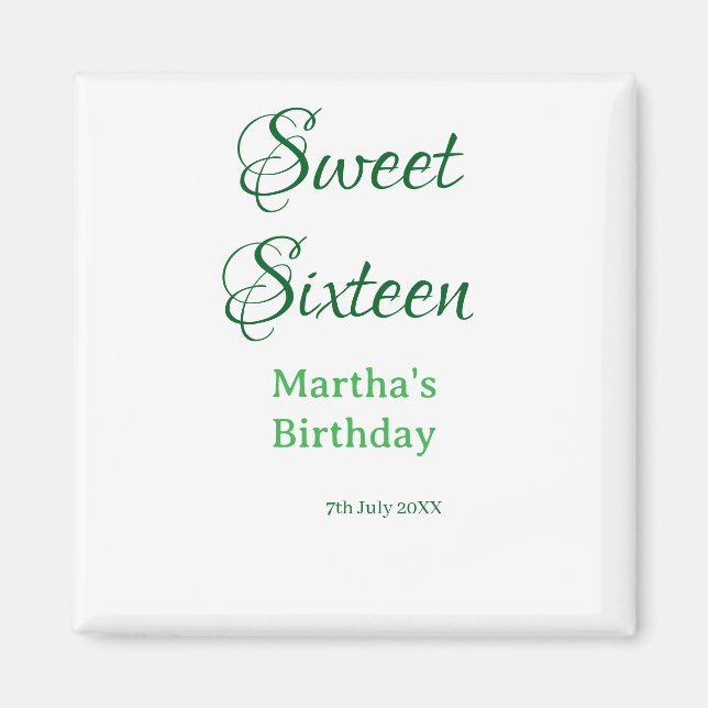 Íman Sweet Sixteen green name date calligraphy boho ret (Frente)