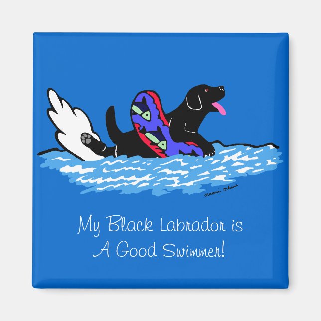 Íman Swimmig Black Labrador Cartoon (Frente)