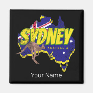 Íman Sydney Austrália Retro Kangaroo E Flag Vintage