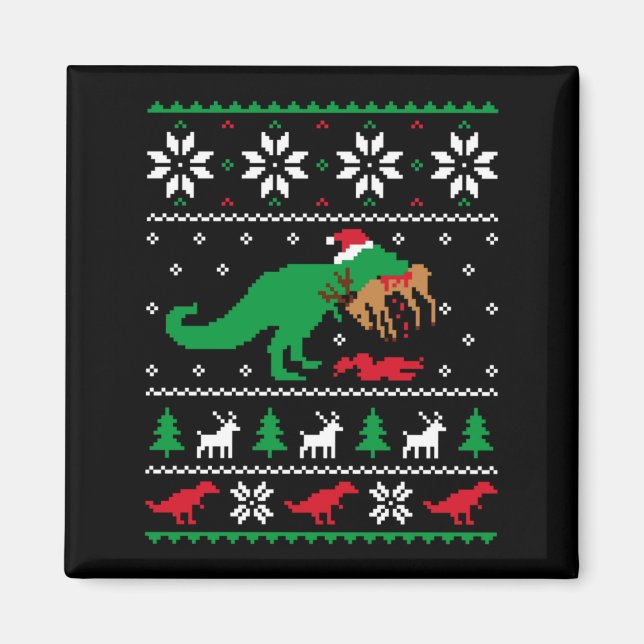 Íman T Rex Comendo Rena Dinossauro Engraçado Natal Feio (Frente)