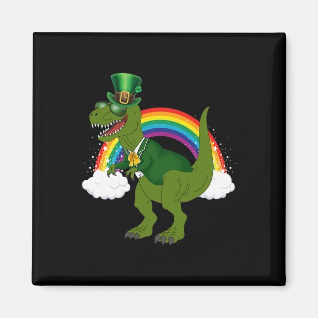 Íman T-rex Dinossauro Leprechaun Arco-íris Dia de São P (Frente)