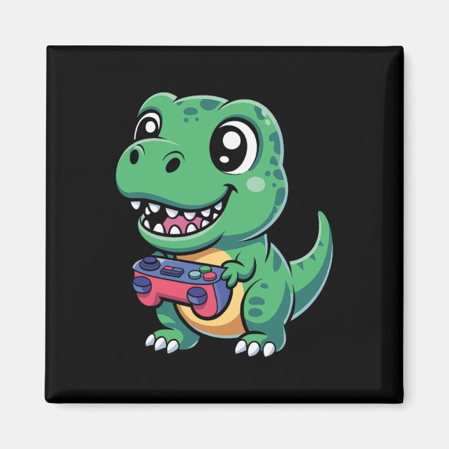 Íman T-Rex Feliz Com Controle De Jogo Dinossauro Gamer  (Frente)