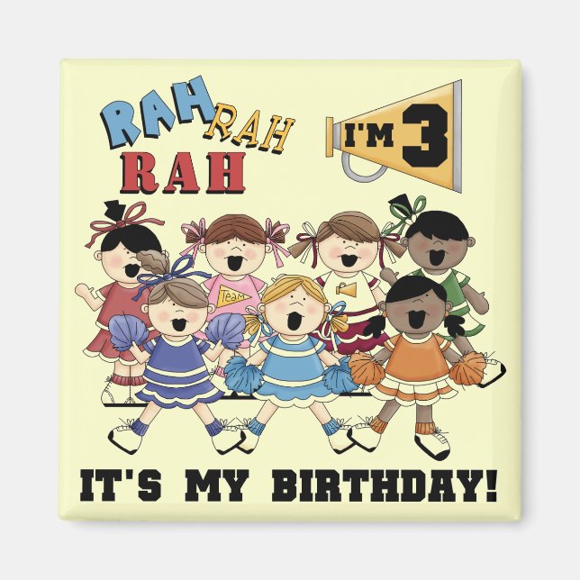 Íman T-shirts e cheerleader de aniversário de 3 anos (Frente)