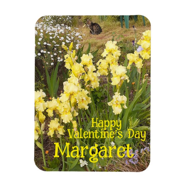 Íman Tabby Cat Cute Yellow Iris Valentines Wifes Name (Vertical)