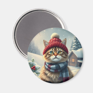 Íman Tabby Cat em Preppy Winter Attyre and Hat Winter