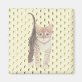 Íman Tabby Cat Square Magnet Em Amarelo