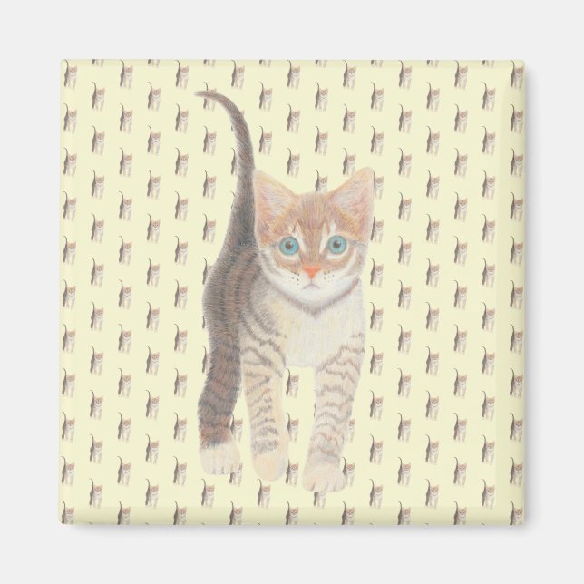 Íman Tabby Cat Square Magnet Em Amarelo (Frente)