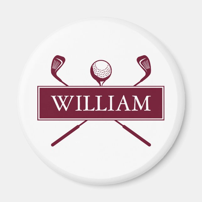 Íman Tacos de Bolas de Golfe Personalizados Borgonha (Frente)