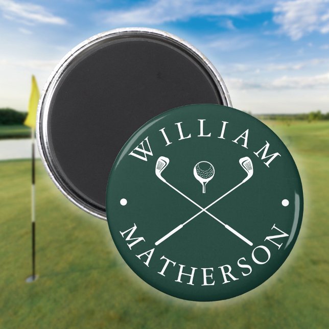 Íman Tacos de golfe com nome personalizado esmeralda ve (Custom Name Golf Clubs Emerald Green And White Magnet)