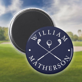 Íman Tacos de golfe de nome personalizado azul marinho 
