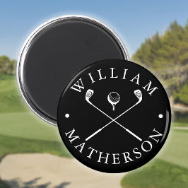 Íman Tacos de golfe de nome personalizado preto e branc