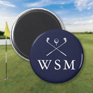 Íman Tacos de golfe personalizados com monograma azul-m