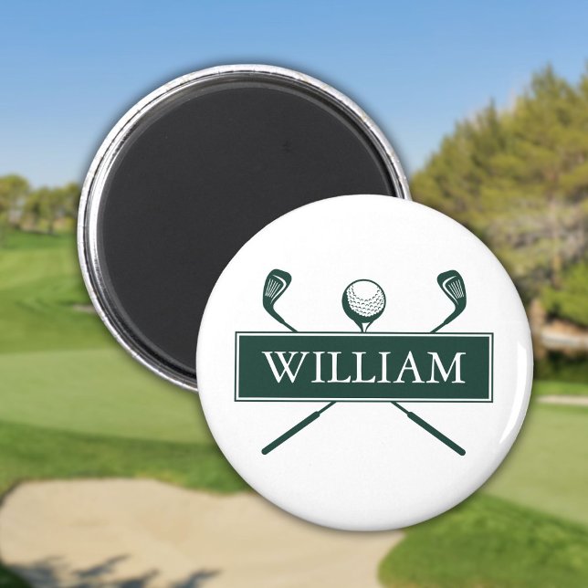 Íman Tacos de Golfe Personalizados com Nome Verde Esmer (Emerald Green Personalized Name Golf Ball Clubs Magnet)