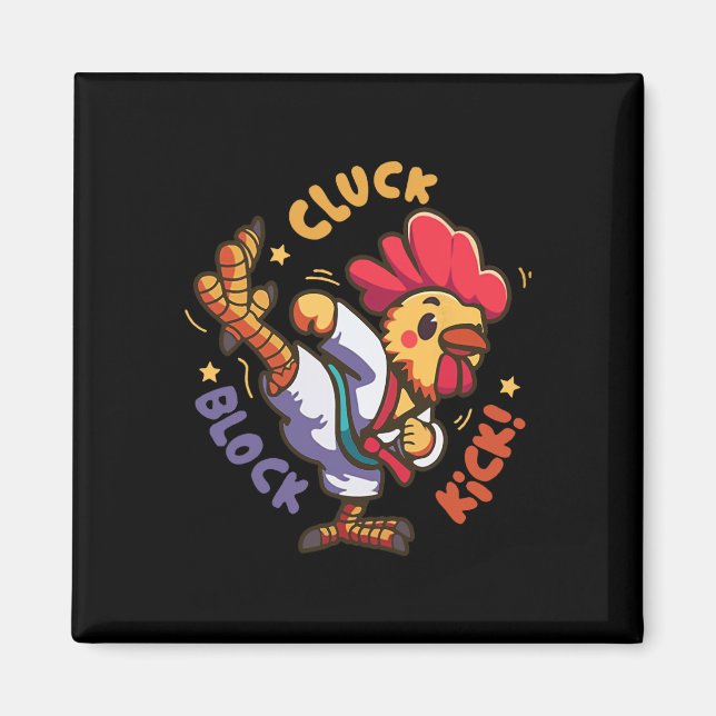 Íman Taek Rooster de Galinha Chicken Engraçado Bloco Cl (Frente)