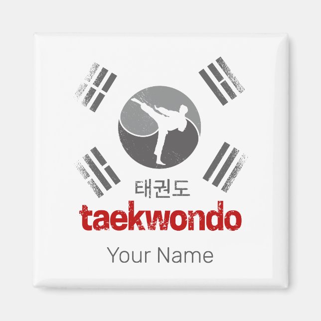 Íman Taekwondo Retro Coreia Bandeira Artes Marciais Vin (Frente)