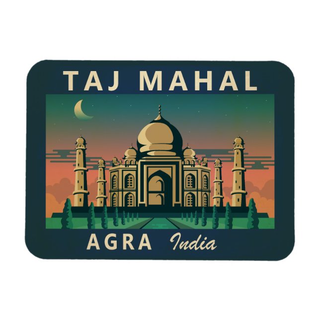 Íman Taj Mahal India Viagem Art Vintage (Horizontal)