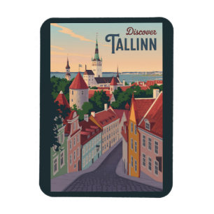 Íman Tallinn Estônia Ilustração Viagem Art Vintage