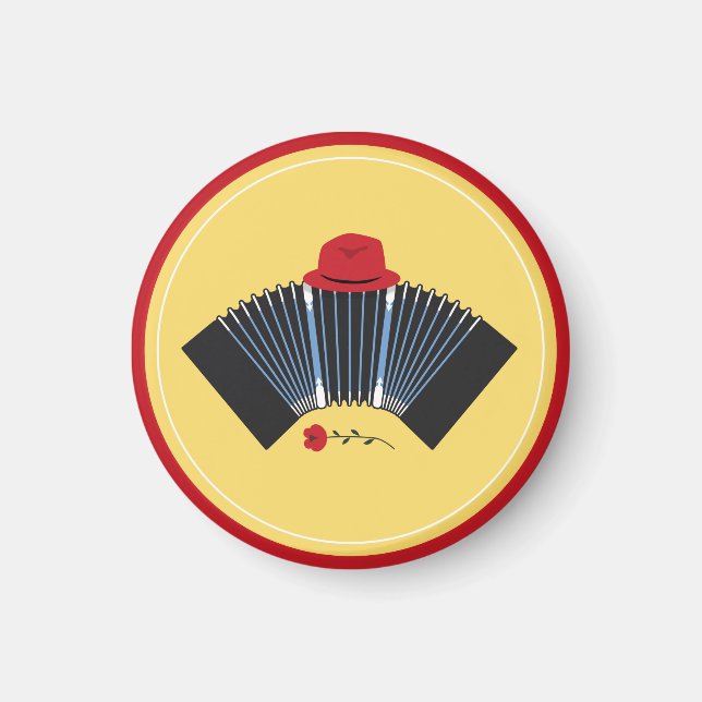 Íman Tango argentino Bandoneon Fedora e Rosa vermelha (Frente)
