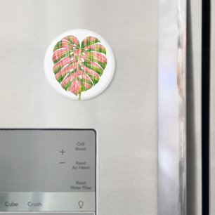 Íman Tartan Rosa Escocês Monstera Aquarela Botânica