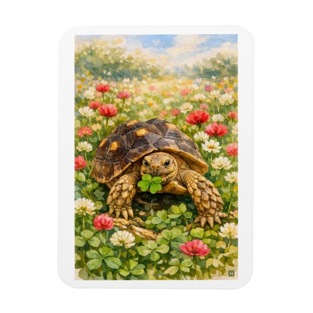Íman Tartaruga aquarela com trevo da sorte (Vertical)