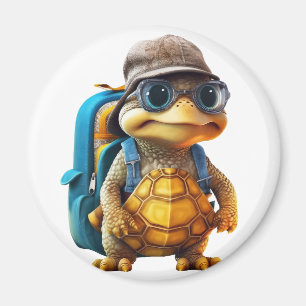 Íman Tartaruga Bonita Aventurada com Mochila,