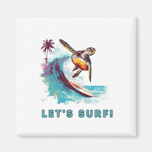 Íman Tartaruga de Surf Retrô Costeira - Vamos Surfar