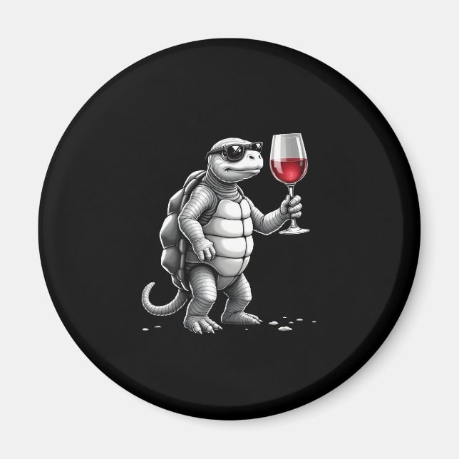 Íman tartaruga fixe bebendo vinho tinto impressão artís (Frente)