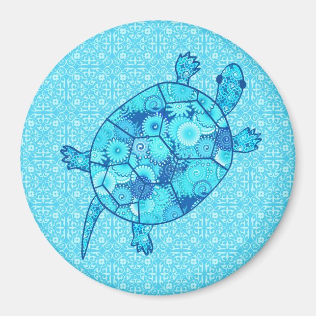 Íman Tartaruga-frágil-espiral - cobalto e azul-turquesa (Frente)
